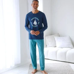 Pyjamashirt met lange mouwen en bootmotief