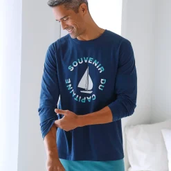 Pyjamashirt met lange mouwen en bootmotief