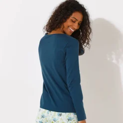 Pyjamashirt met lange mouwen en geplaatste bloemblaadjesprint