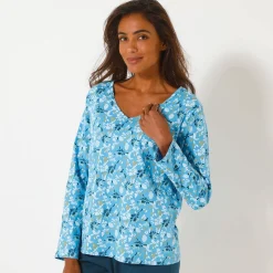 Pyjamashirt met lange mouwen en bloemblaadjesprint