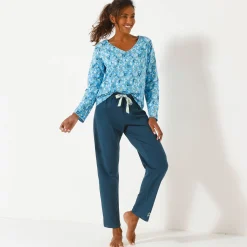 Pyjamashirt met lange mouwen en bloemblaadjesprint