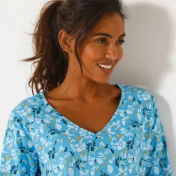 Pyjamashirt met lange mouwen en bloemblaadjesprint