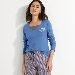 Pyjamashirt met lange mouwen en bloemenmotief