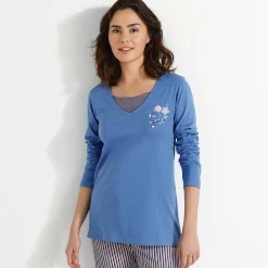 Pyjamashirt met lange mouwen en bloemenmotief