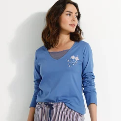 Pyjamashirt met lange mouwen en bloemenmotief