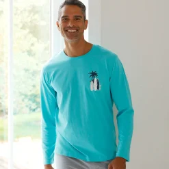 Pyjamashirt met lange mouwen en surfmotief