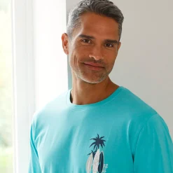 Pyjamashirt met lange mouwen en surfmotief