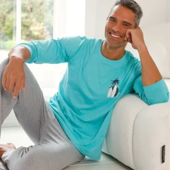Pyjamashirt met lange mouwen en surfmotief