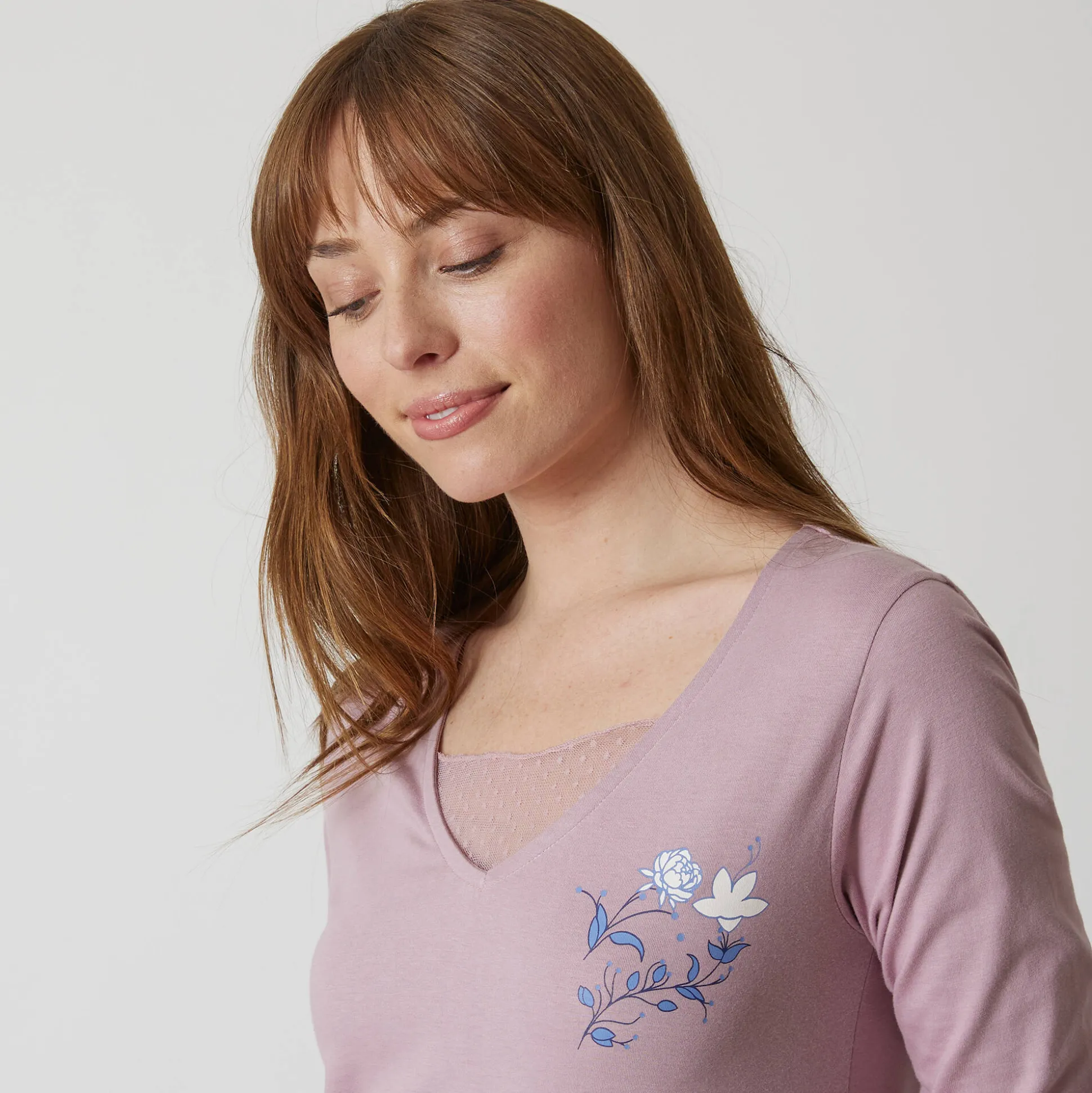 Pyjamashirt met lange mouwen en bloemenmotief