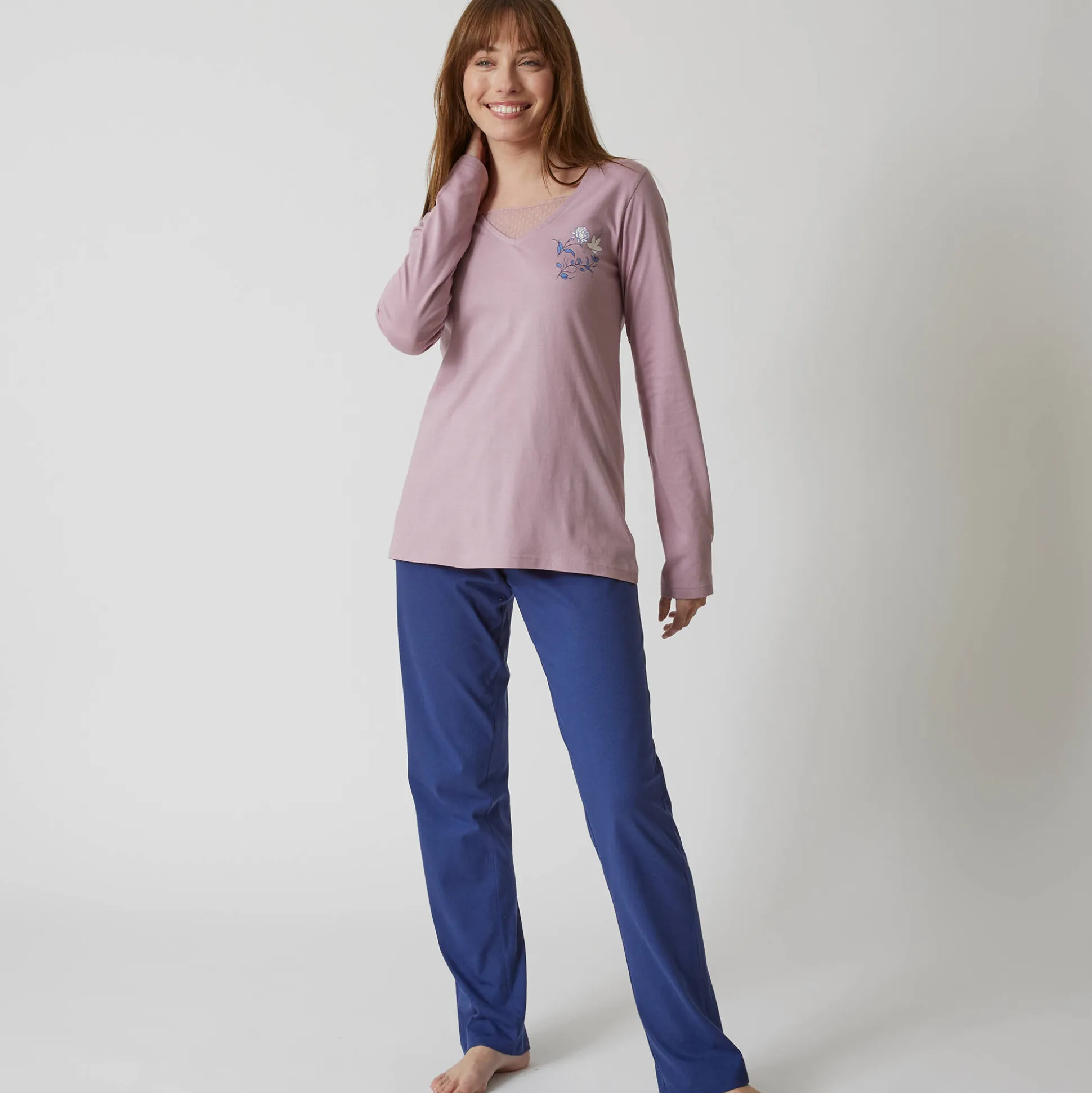 Pyjamashirt met lange mouwen en bloemenmotief
