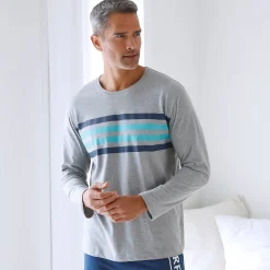 Pyjamashirt met lange mouwen en strepenprint