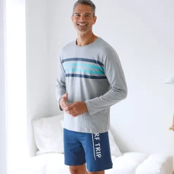Pyjamashirt met lange mouwen en strepenprint