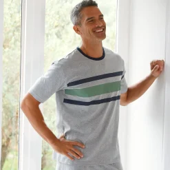 Pyjamashirt met strepen en korte mouwen