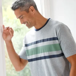 Pyjamashirt met strepen en korte mouwen