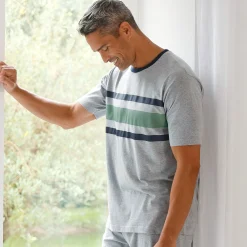 Pyjamashirt met strepen en korte mouwen