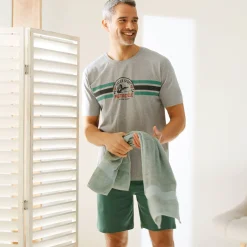 Pyjamashirt met strepenmotief op de borst, korte mouwen