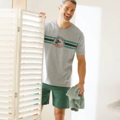 Pyjamashirt met strepenmotief op de borst, korte mouwen