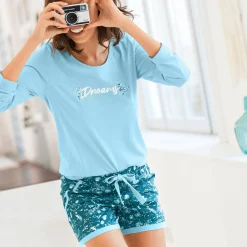 Pyjamashort - smaragdgroen met bloemenprint