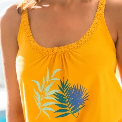 Pyjamatopje in katoen en macramé - effen tropical