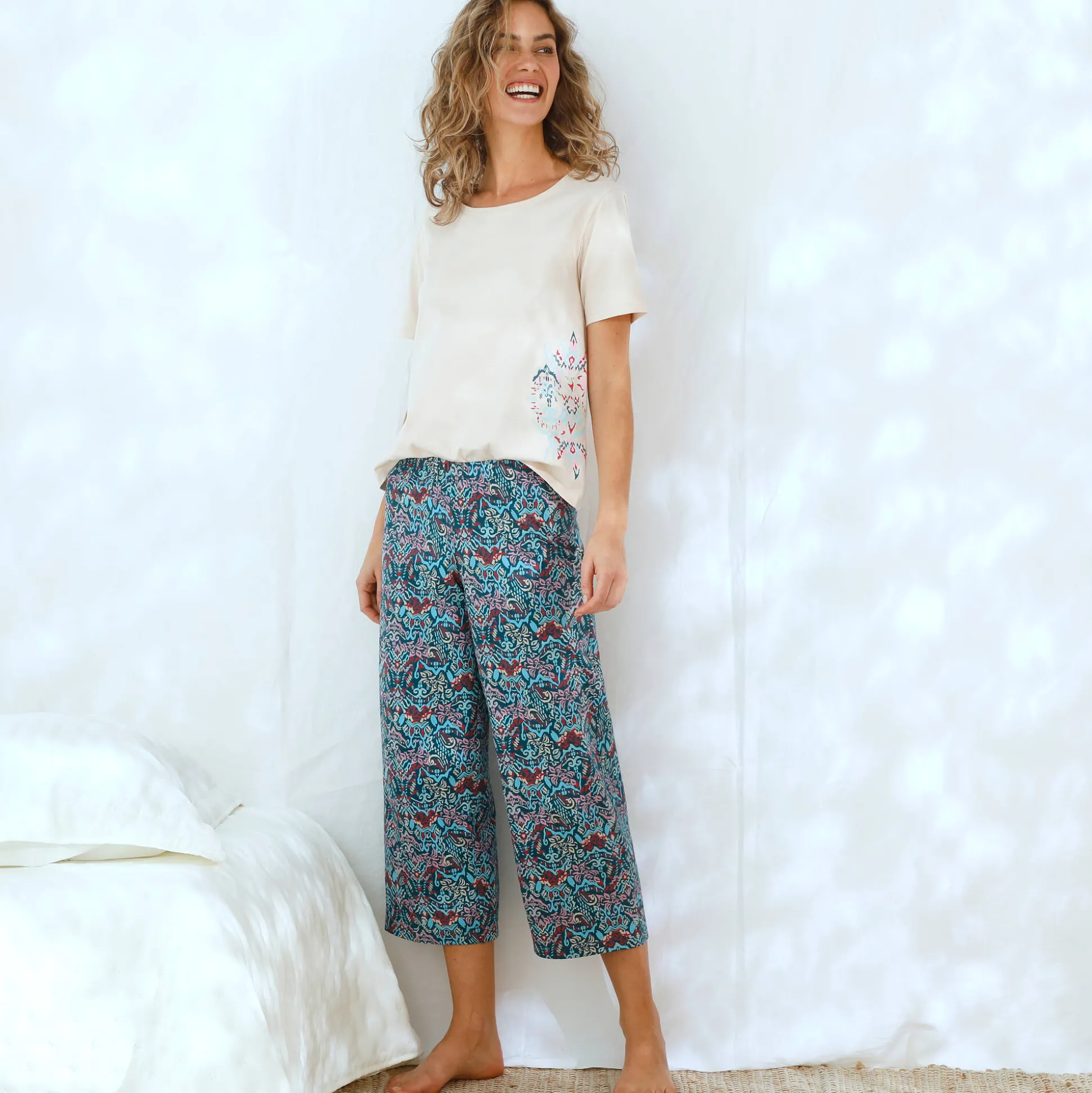 Pyjama-T-shirt met Ikat-print