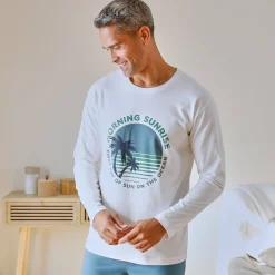 Pyjama-T-shirt met lange mouwen, wit