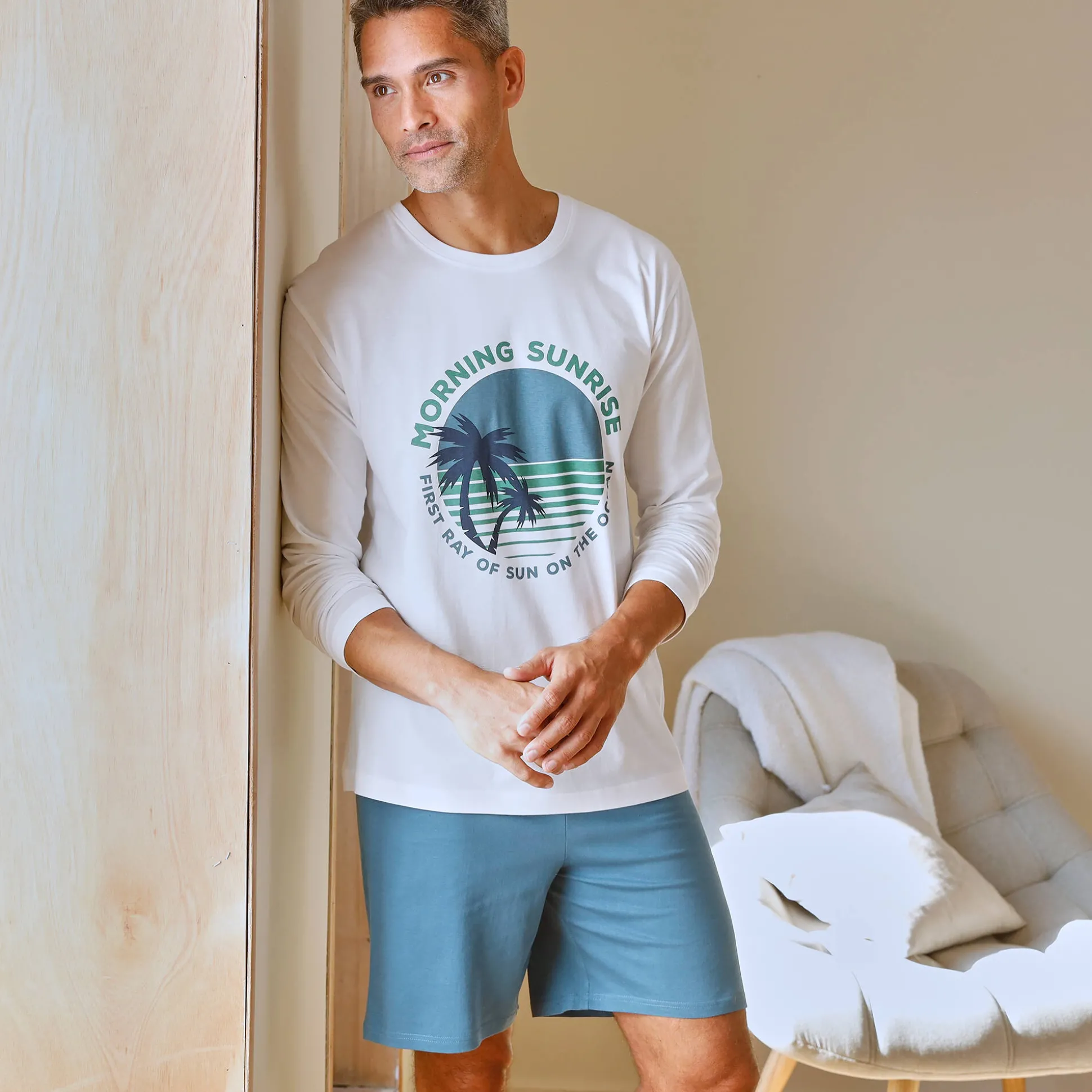 Pyjama-T-shirt met lange mouwen, wit