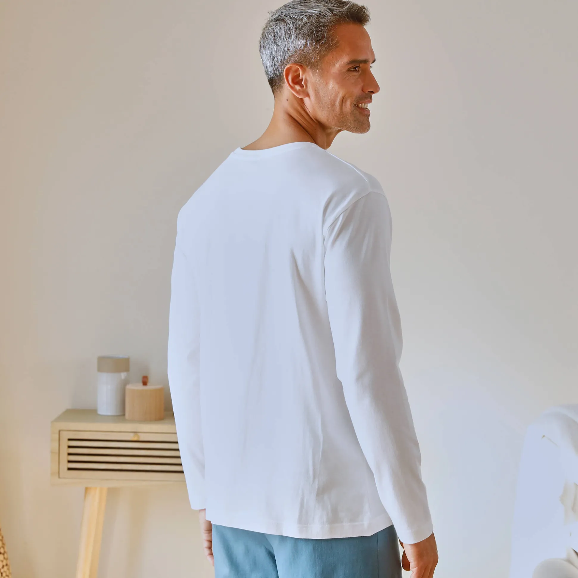 Pyjama-T-shirt met lange mouwen, wit