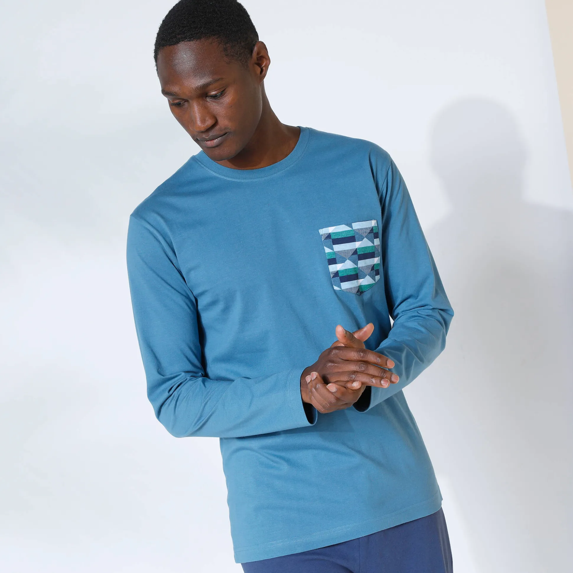 Pyjama-T-shirt met lange mouwen, blauw