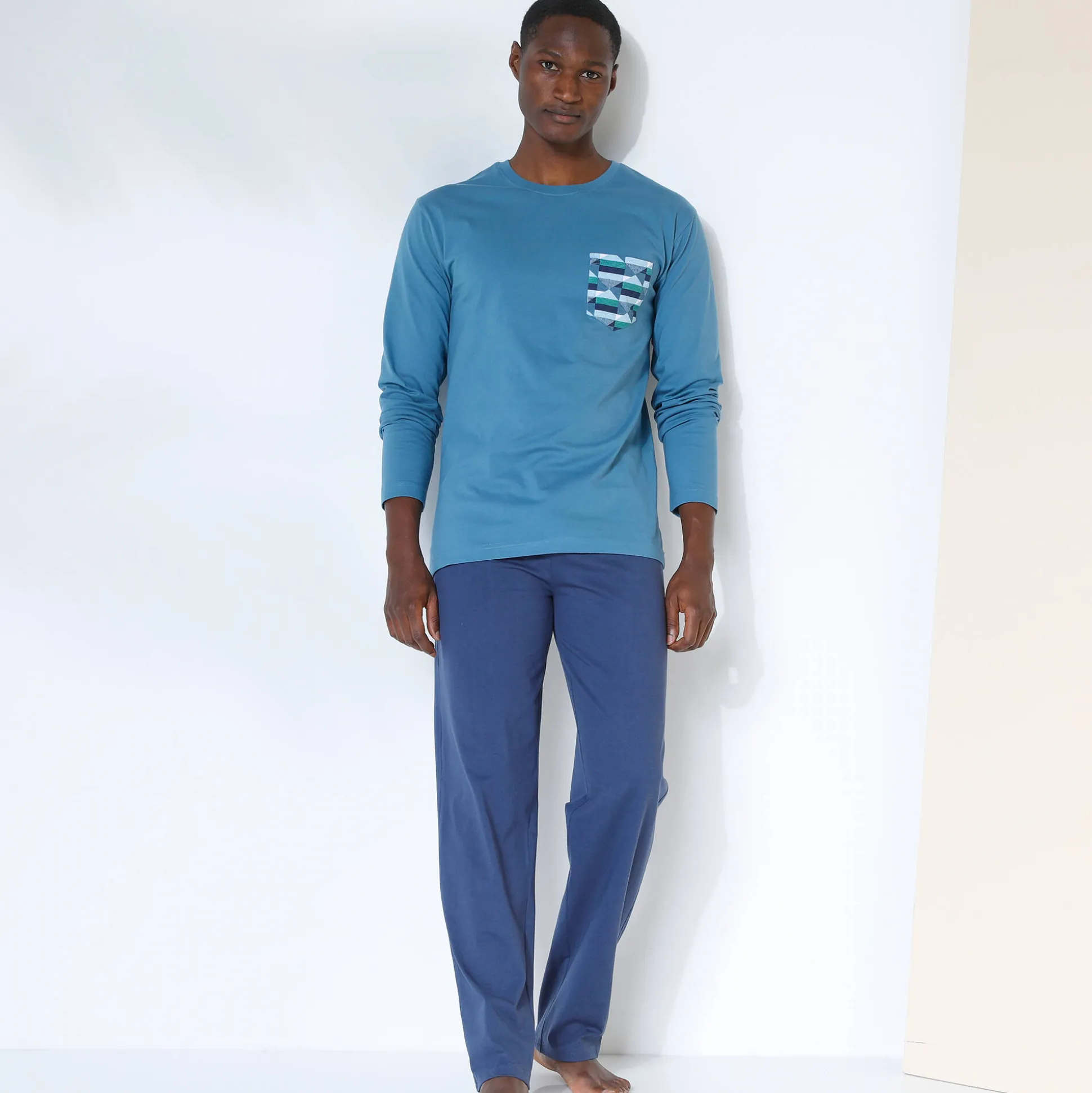 Pyjama-T-shirt met lange mouwen, blauw