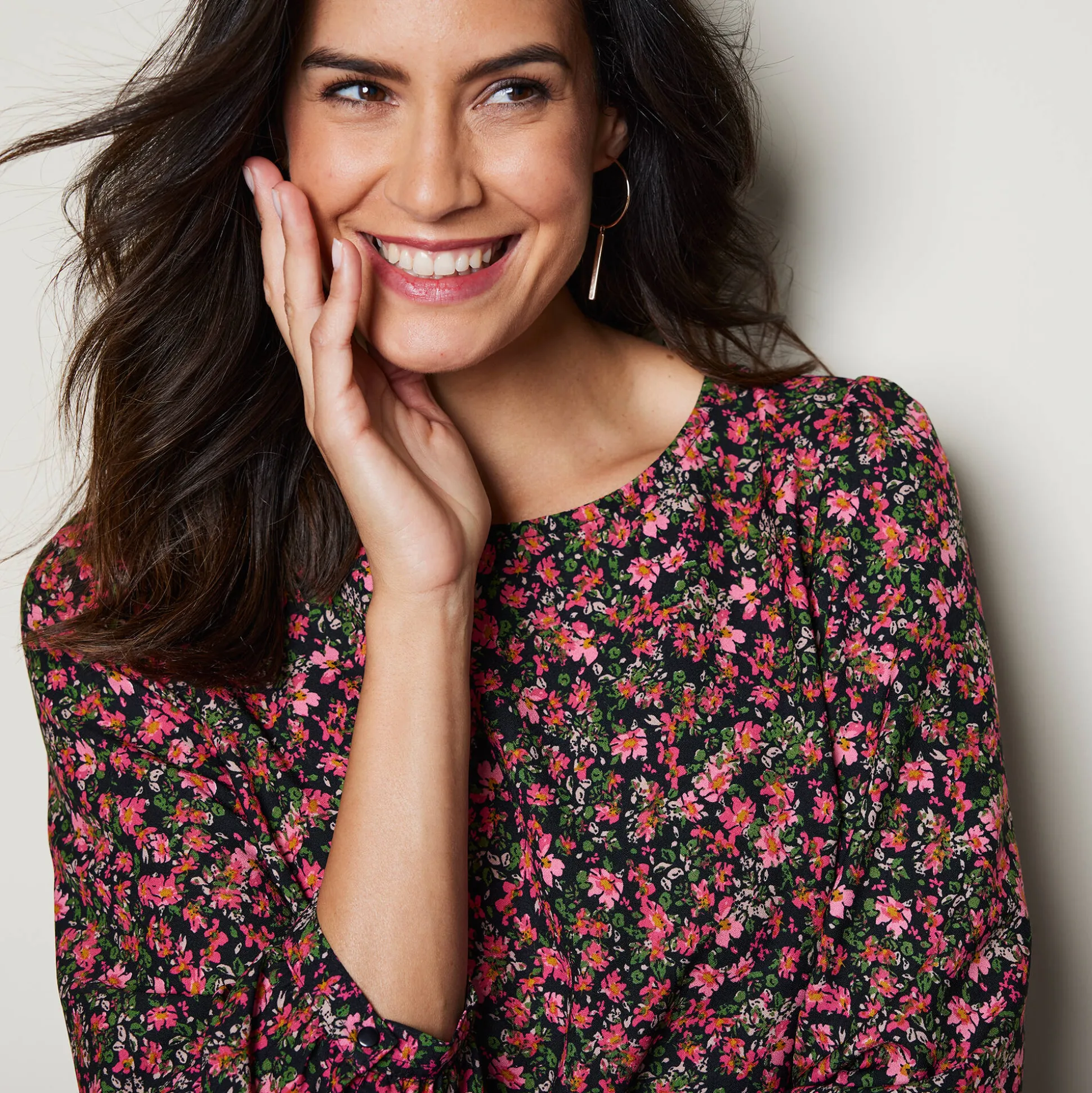 Rechte, bedrukte jurk met 7/8-mouwen