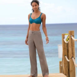 Rechte broek in effen crepon