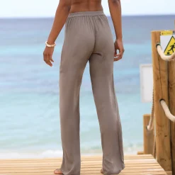 Rechte broek in effen crepon