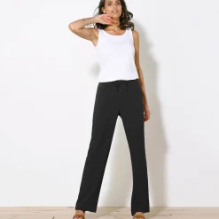 Rechte broek in effen crepon
