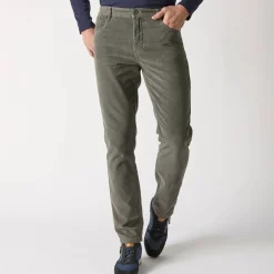 Rechte broek in fijngeribd velours, 5 zakken