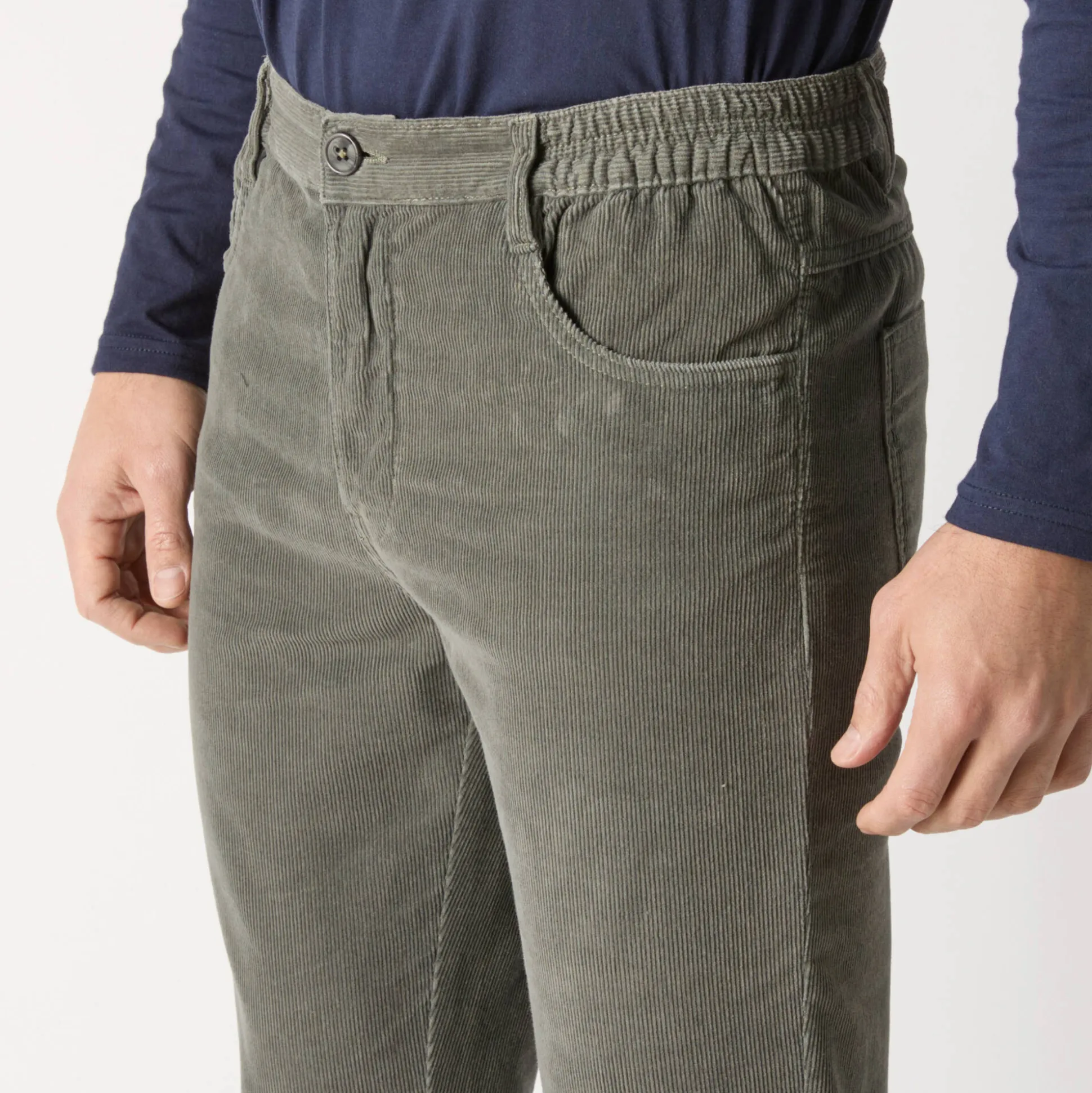 Rechte broek in fijngeribd velours, 5 zakken