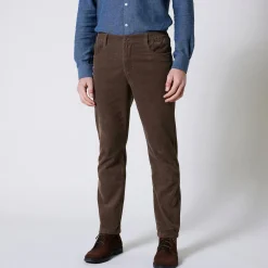 Rechte broek in fijngeribd velours, 5 zakken