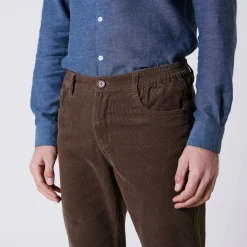 Rechte broek in fijngeribd velours, 5 zakken