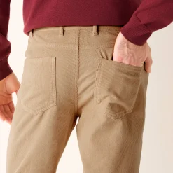 Rechte broek in fijngeribd velours, 5 zakken