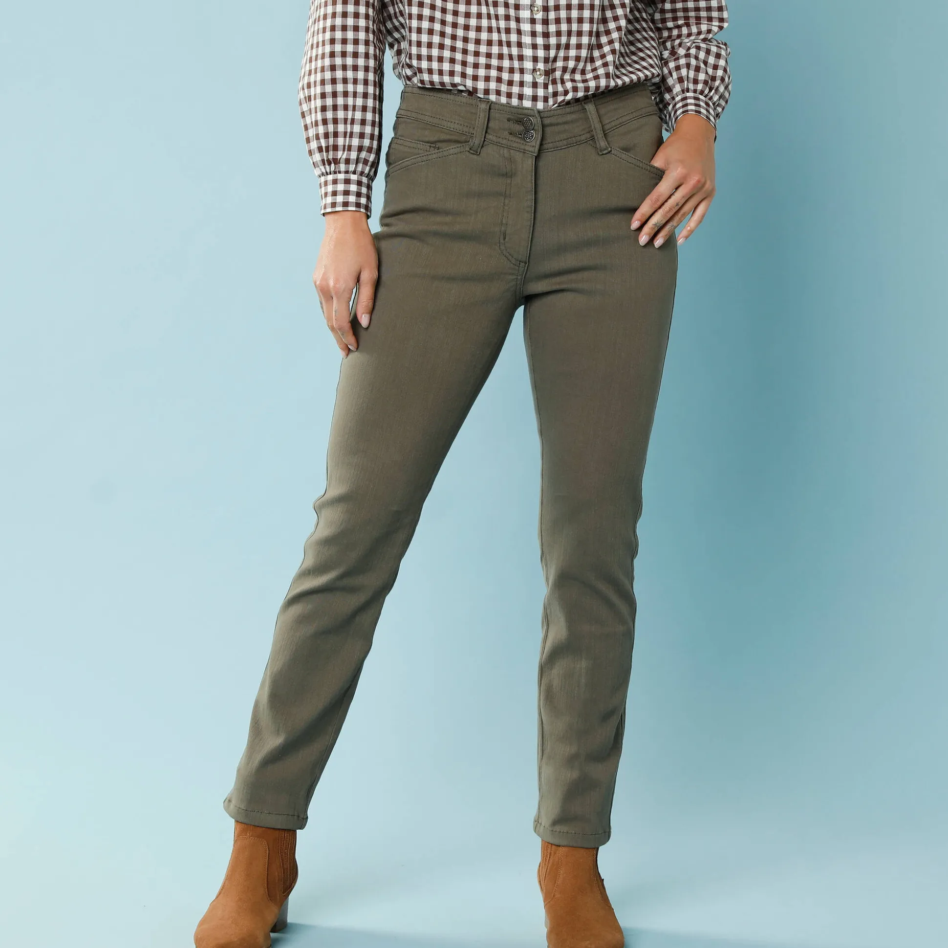 Rechte broek met deelnaden, kleine lengtes