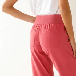 Rechte 7/8-broek met elastische taille, linnen/katoen