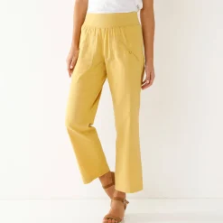 Rechte 7/8-broek met elastische taille, linnen/katoen