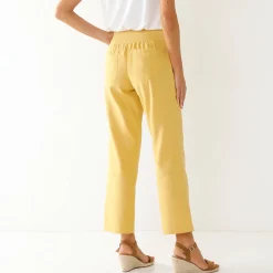 Rechte 7/8-broek met elastische taille, linnen/katoen