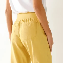 Rechte 7/8-broek met elastische taille, linnen/katoen