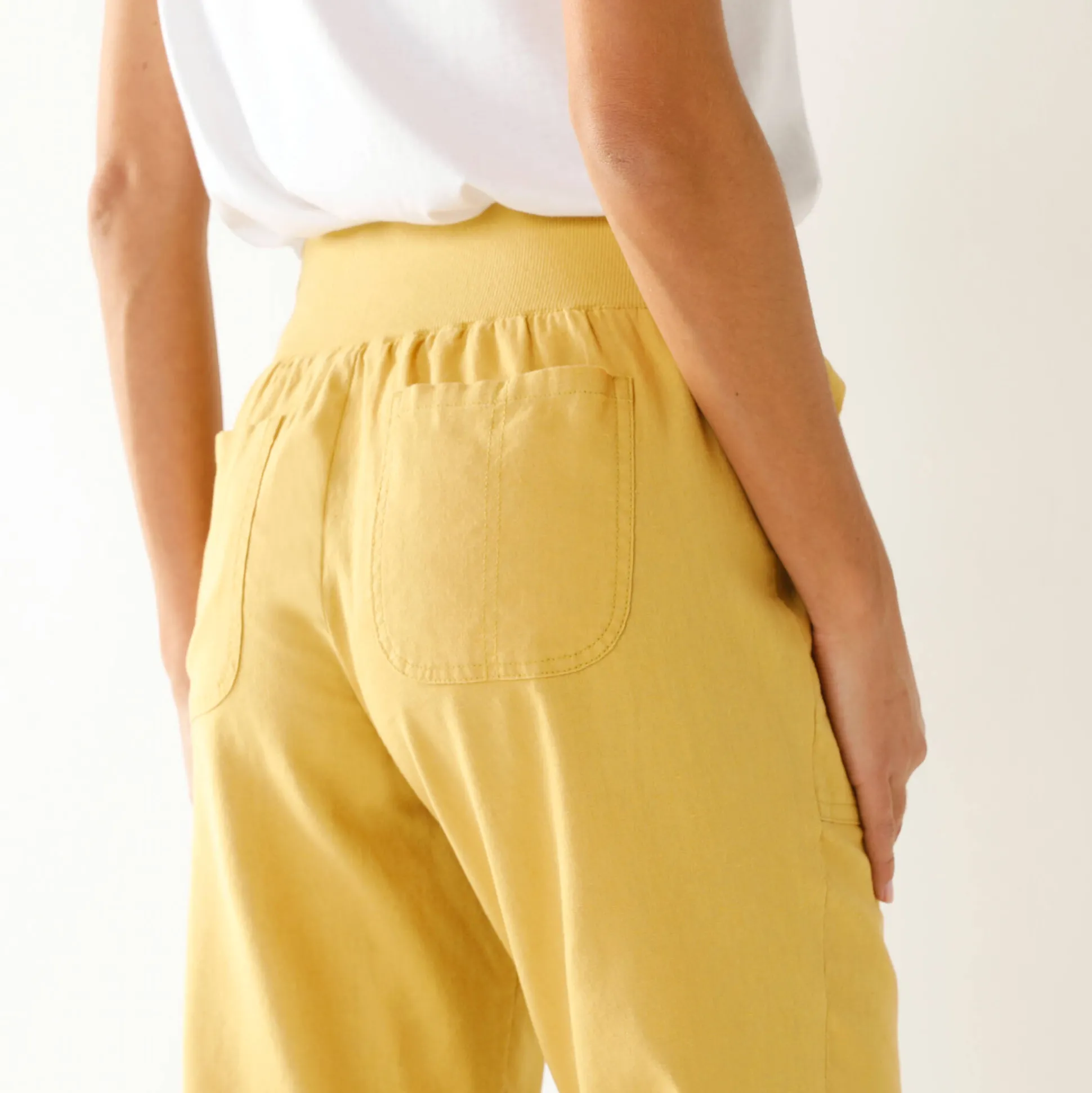 Rechte 7/8-broek met elastische taille, linnen/katoen