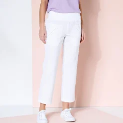 Rechte 7/8-broek met elastische taille, linnen/katoen