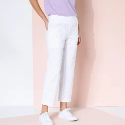 Rechte 7/8-broek met elastische taille, linnen/katoen
