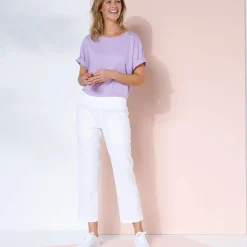 Rechte 7/8-broek met elastische taille, linnen/katoen