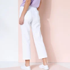 Rechte 7/8-broek met elastische taille, linnen/katoen