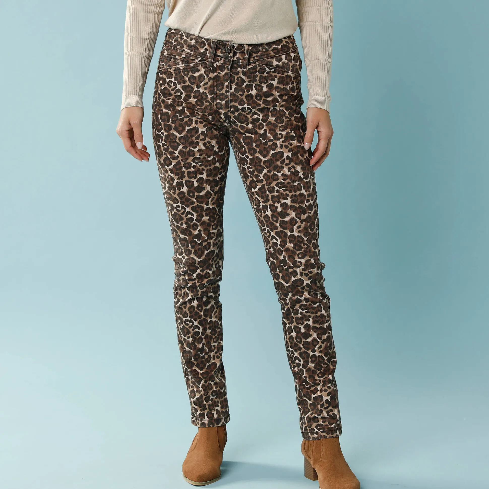 Rechte broek met luipaardprint, kleine lengtes