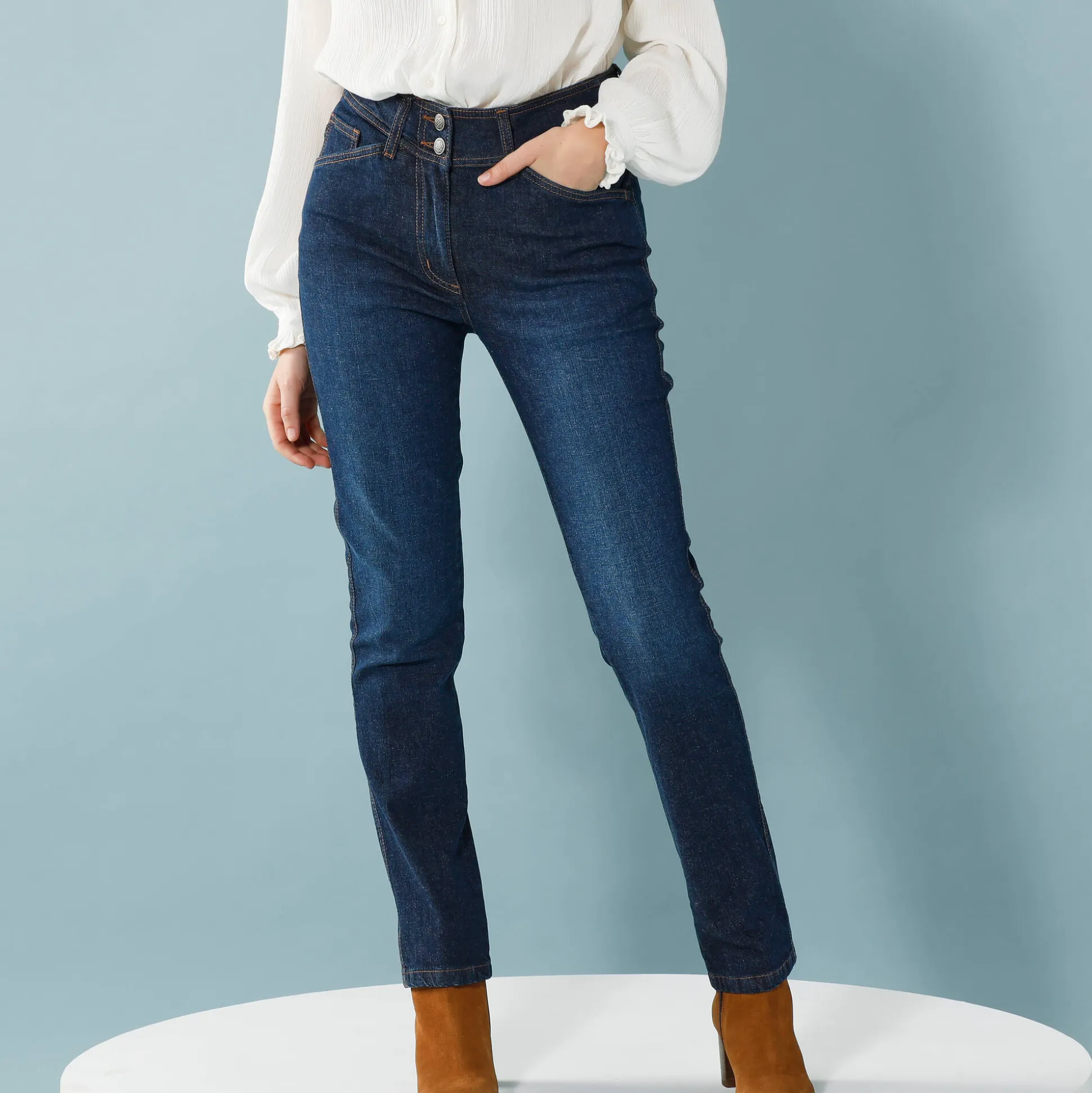 Rechte jeans met deelnaden, kleine lengtes